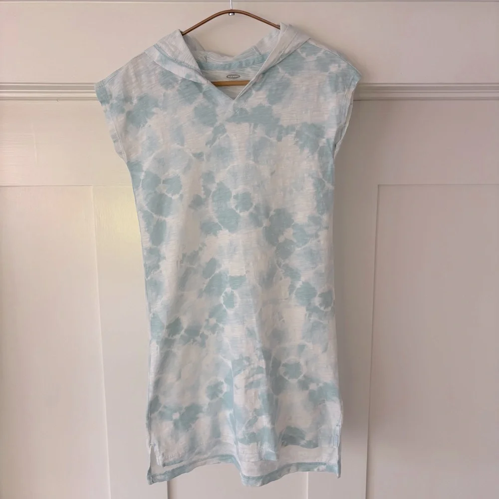 OLD NAVY Girls XL Swim Coverup - Hooded Jersey Aqua Blue Tie Dye - Picture 2 of 7